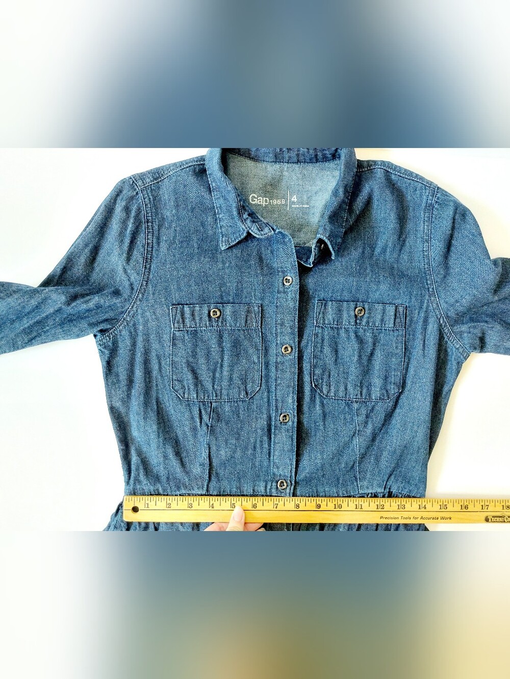 90s Western Denim Dress Gap 4 Cottagecore Granny Teacher Prairie - Picture 4 of 5